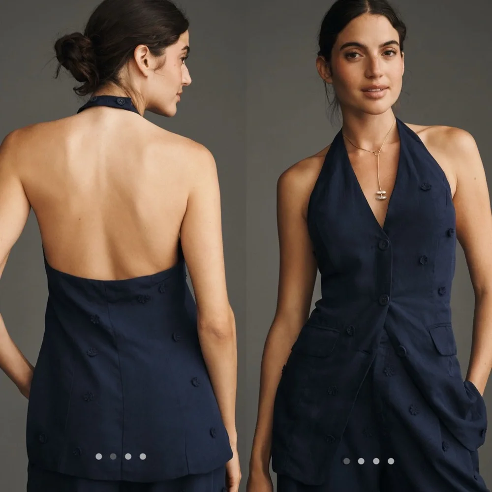 2 pieces Linen blend halter vest + Tailored linen blend embellished trousers - Picture 2 of 16